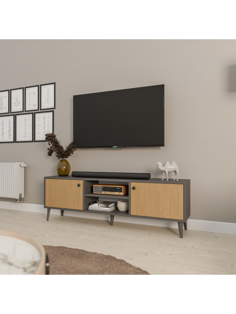 Comoda Tv Luna 150 cm HubRom, 48x150x30 cm, Lemn/Antracit