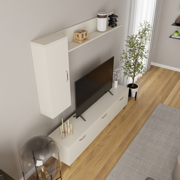 Comoda Tv Luna HubRom, 48x150x35 cm Raf+Dulab 48x180x35, Alb