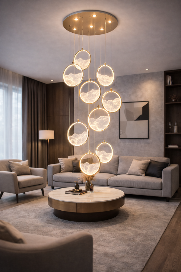 Lustra Led HubRom, GEYIK Auriu 5010-2153-83 65x65xHmax200 cm 3200 K Lumina Neutra