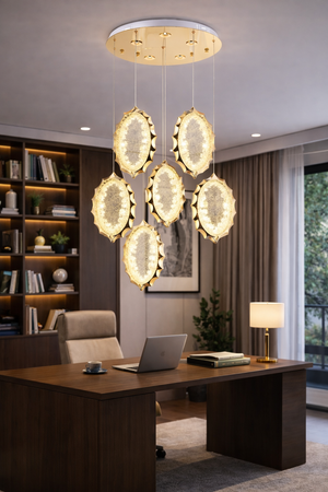 Lustra Led HubRom, DAMLA Auriu 5006-6135-83 50x50xHmax150 cm Lumina Calda,Rece,Neutra