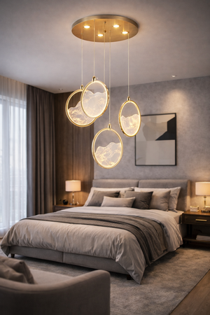 Lustra Led HubRom, GEYIK Auriu 5004-2153-83 50x50xHmax200 cm 3200 K Lumina Neutra