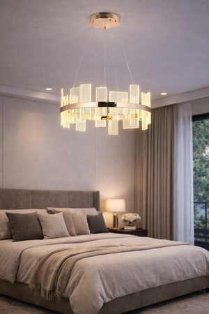 Lustra Led HubRom, GARTNER Auriu 5060-2157-83 60x60xHmax100 cm 3200 K Lumina Neutra