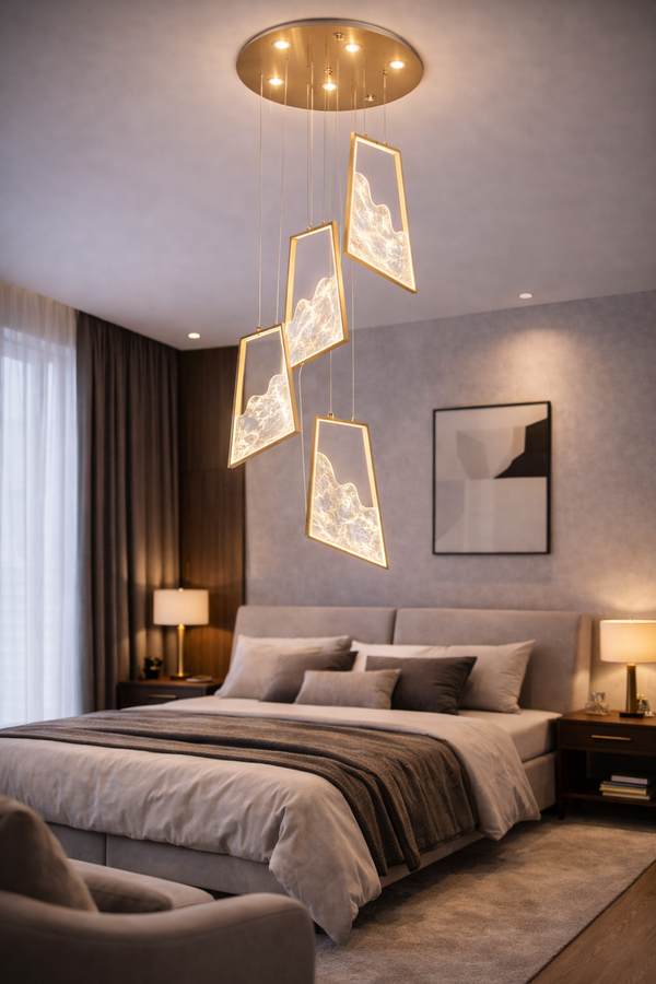 Lustra Led HubRom, TOROS Auriu 5004-2147-83 50x50xHmax200 cm 3200 K Lumina Neutra