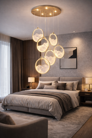 Lustra Led HubRom, GEYIK Auriu 5006-2153-83 55x55xHmax200 cm 3200 K Lumina Neutra