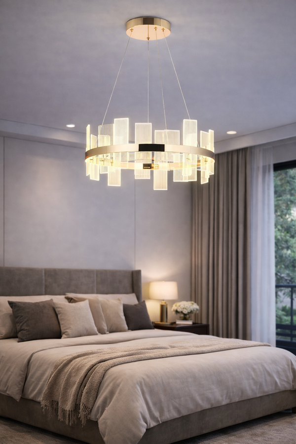 Lustra Led HubRom, GARTNER Auriu 5080-2157-83 80x80xHmax100 cm 3200 K Lumina Neutra