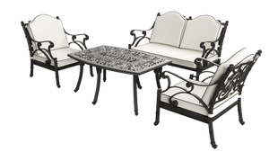 Set Gradina/Terasa HubRom, BODRUM Masa 122x82x53 cm, Canapea 121x60, 2 Fotolii 60x60 cm Negru / Alb