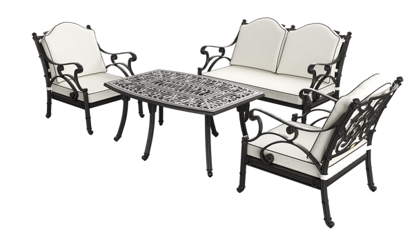 Set Gradina/Terasa HubRom, BODRUM Masa 122x82x53 cm, Canapea 121x60, 2 Fotolii 60x60 cm Negru / Alb