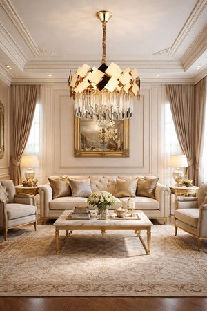 Lustra Cristal HubRom, ROSHAN 21036-50Y 50x90 cm 6xE14-40W Auriu