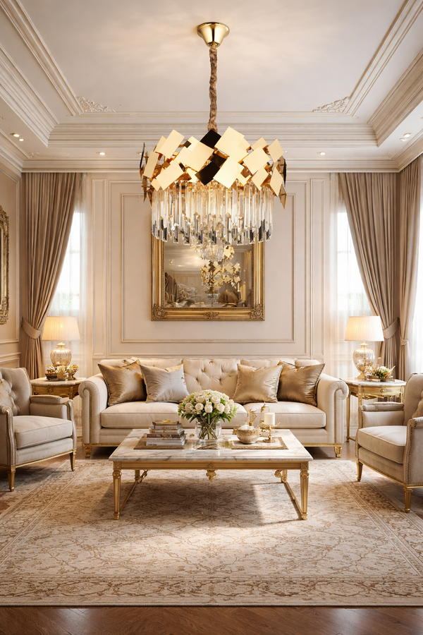 Lustra Cristal HubRom, ROSHAN 21036-50Y 50x90 cm 6xE14-40W Auriu