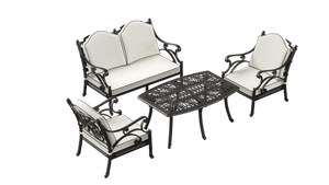 Set Gradina/Terasa HubRom, BODRUM Masa 122x82x53 cm, Canapea 121x60, 2 Fotolii 60x60 cm Negru / Alb