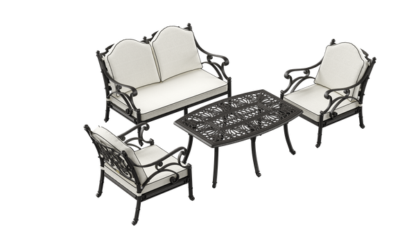 Set Gradina/Terasa HubRom, BODRUM Masa 122x82x53 cm, Canapea 121x60, 2 Fotolii 60x60 cm Negru / Alb