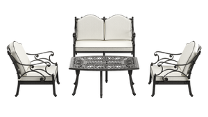 Set Gradina/Terasa HubRom, BODRUM Masa 122x82x53 cm, Canapea 121x60, 2 Fotolii 60x60 cm Negru / Alb