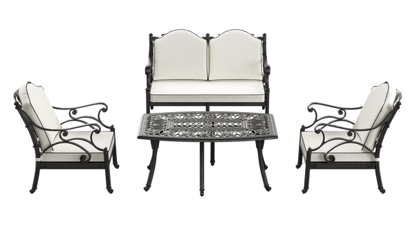 Set Gradina/Terasa HubRom, BODRUM Masa 122x82x53 cm, Canapea 121x60, 2 Fotolii 60x60 cm Negru / Alb