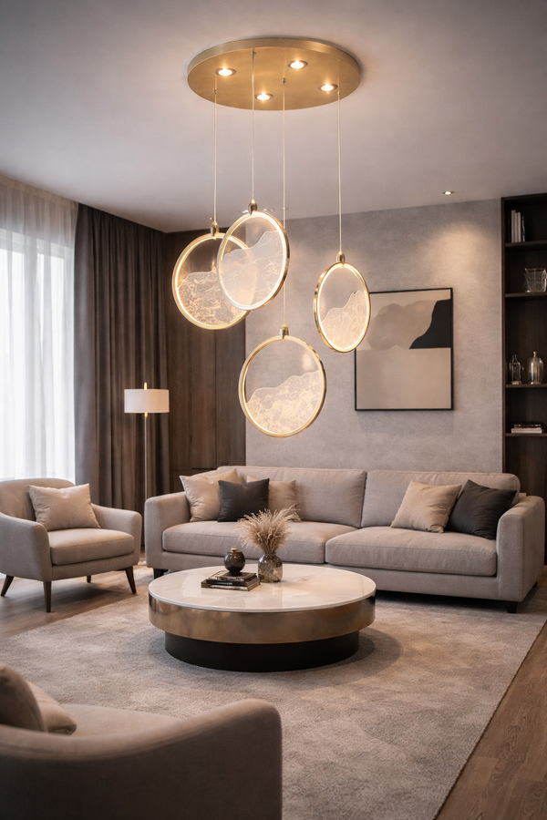 Lustra Led HubRom, GEYIK Auriu 5004-2153-83 50x50xHmax200 cm 3200 K Lumina Neutra