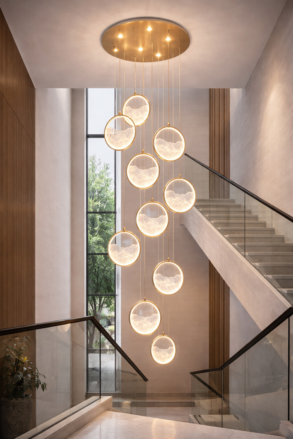 Lustra Led HubRom, GEYIK Auriu 5010-2153-83 65x65xHmax200 cm 3200 K Lumina Neutra