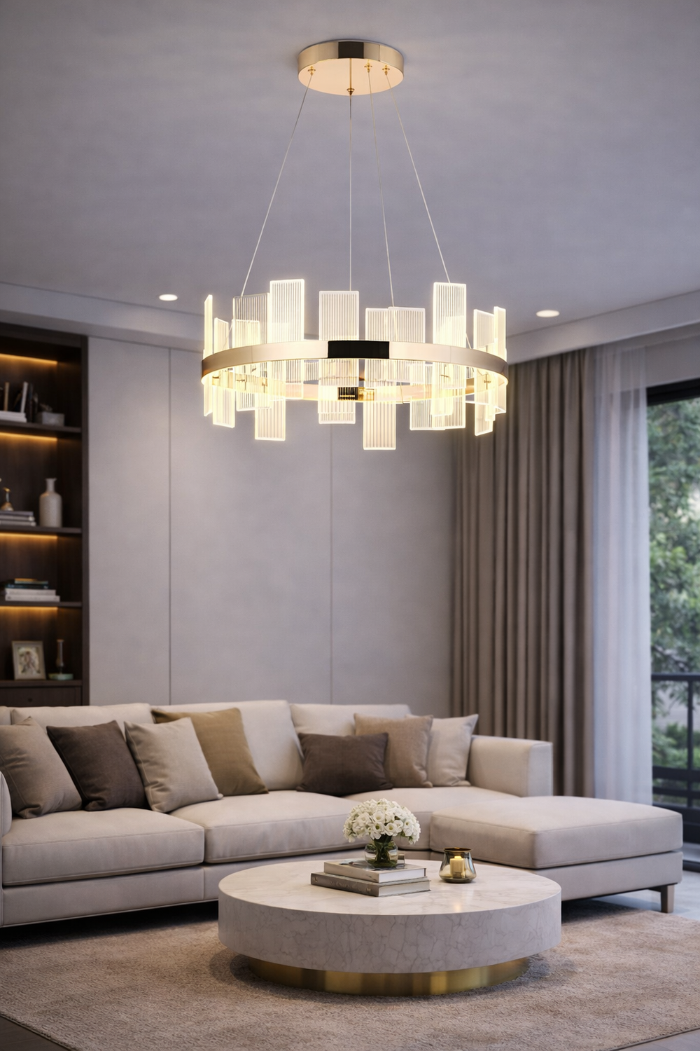 Lustra Led HubRom, GARTNER Auriu 5080-2157-83 80x80xHmax100 cm 3200 K Lumina Neutra