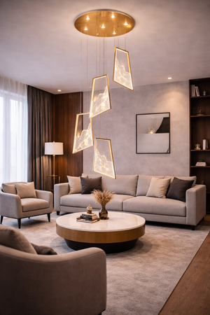 Lustra Led HubRom, TOROS Auriu 5004-2147-83 50x50xHmax200 cm 3200 K Lumina Neutra