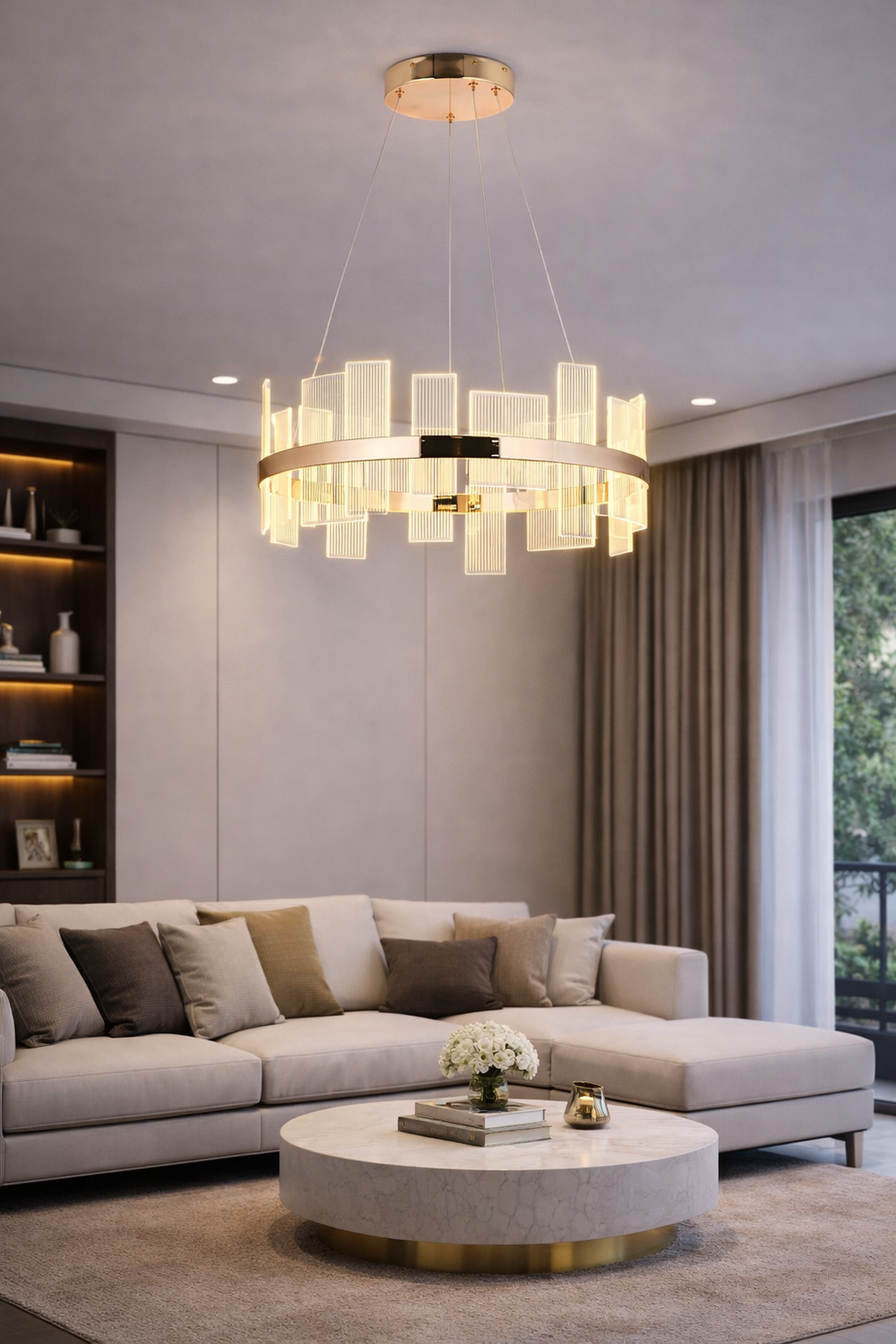 Lustra Led HubRom, GARTNER Auriu 5060-2157-83 60x60xHmax100 cm 3200 K Lumina Neutra