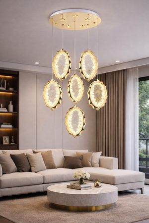 Lustra Led HubRom, DAMLA Auriu 5006-6135-83 50x50xHmax150 cm Lumina Calda,Rece,Neutra