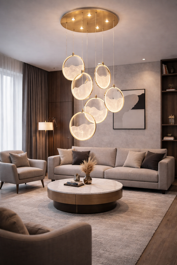 Lustra Led HubRom, GEYIK Auriu 5006-2153-83 55x55xHmax200 cm 3200 K Lumina Neutra