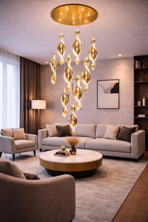 Lustra Led HubRom, LIKYA Auriu 5010-6100-83 60x60xHmax300 cm 3200 K Lumina Calda,Rece,Neutra