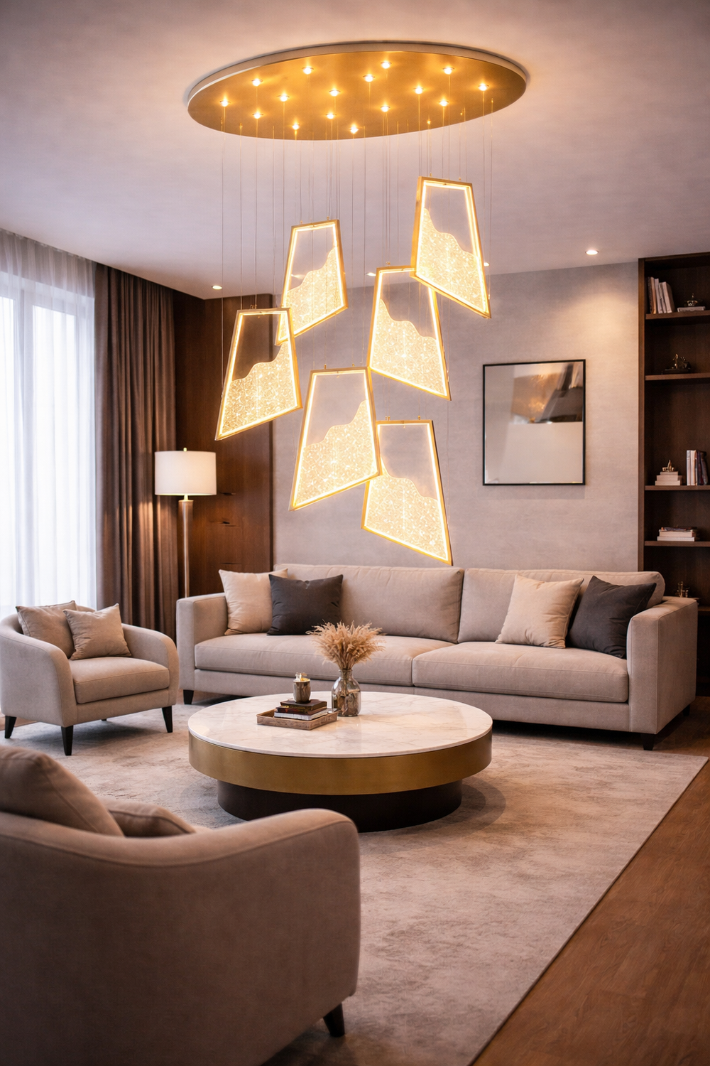 Lustra Led HubRom, TOROS Auriu 5407-2147-83 90x30xHmax150 cm 3200 K Lumina Neutra