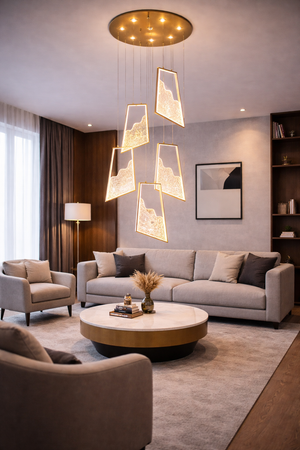 Lustra Led HubRom, TOROS Auriu 5006-2147-83 55x55xHmax200 cm 3200 K Lumina Neutra