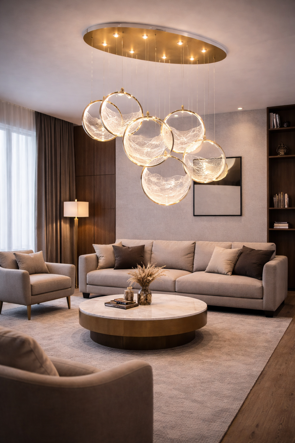 Lustra Led HubRom, GEYIK Auriu 5407-2153-83 90x30xHmax100 cm 3200 K Lumina Neutra