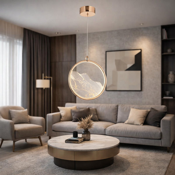 Lustra Led HubRom, GEYIK Auriu 5001-2153-83 25x25xHmax100 cm 3200 K Lumina Neutra