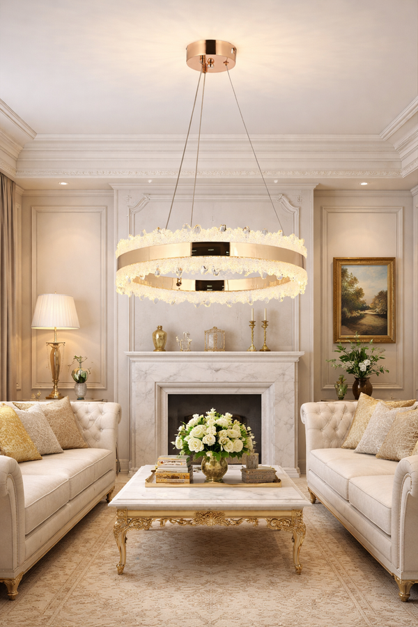 Lustra Led HubRom, ARES Auriu 5040-0384-83 40x40xHmax100 cm Lumina Calda,Rece,Neutra