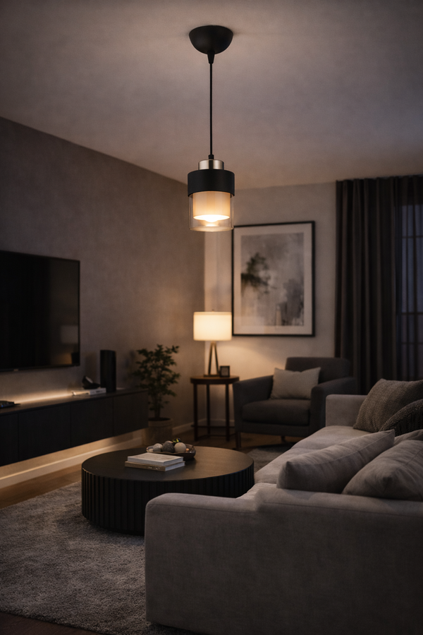 Lustra HubRom, BORIS 3476-01-CH 12x65 cm 1xE27-60W Negru / Crom