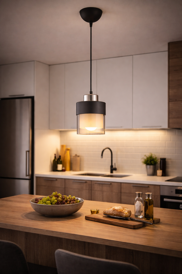 Lustra HubRom, BORIS 3476-01-CH 12x65 cm 1xE27-60W Negru / Crom