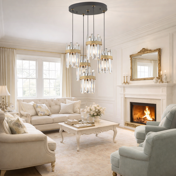 Lustra Cristal HubRom, APATIT 3944-05Y-BL 50x80 cm 5xE27-60W Negru /Antiq