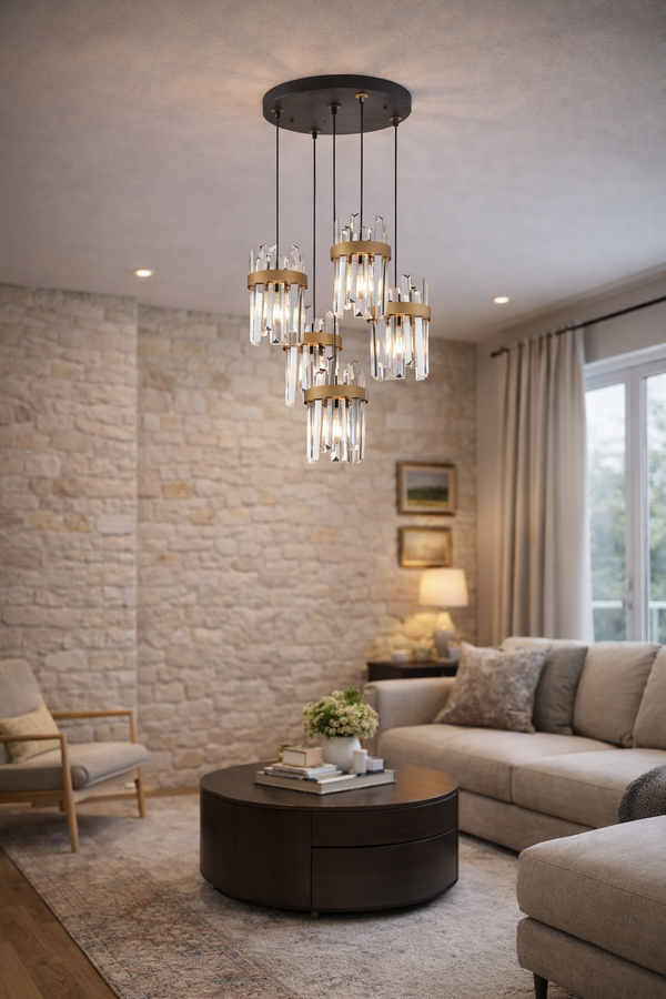 Lustra Cristal HubRom, APATIT 3944-05Y-BL 50x80 cm 5xE27-60W Negru /Antiq