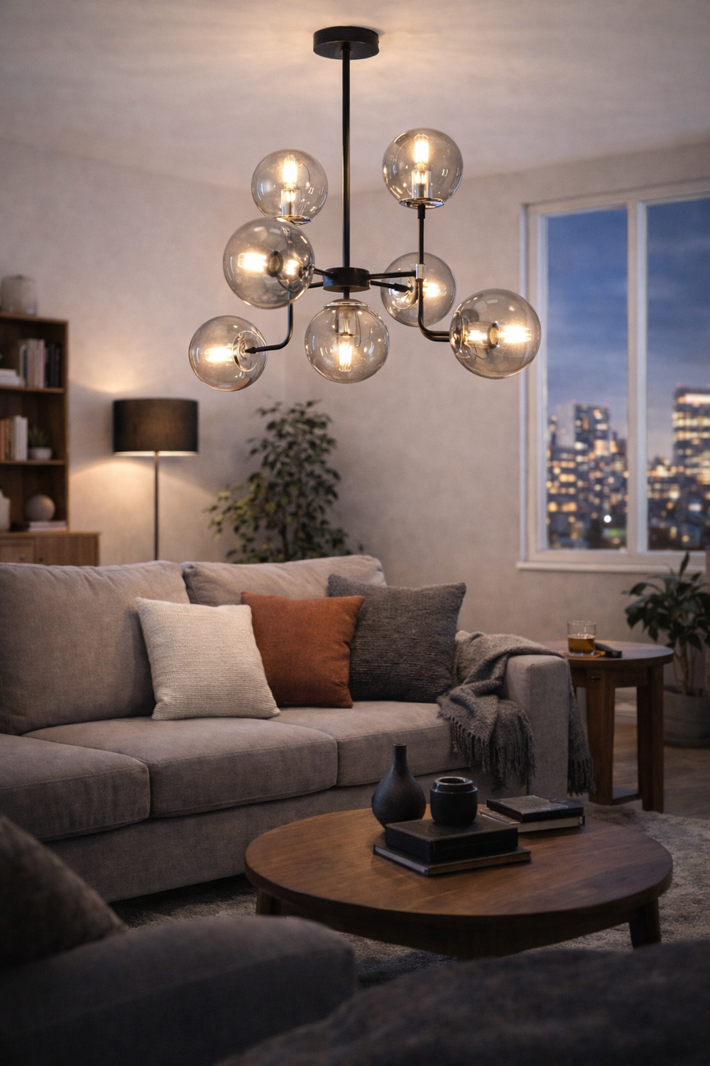 Lustra HubRom, ECE 3945-07-CH-BL 45x70 cm 7xE27-60W Negru / Crom