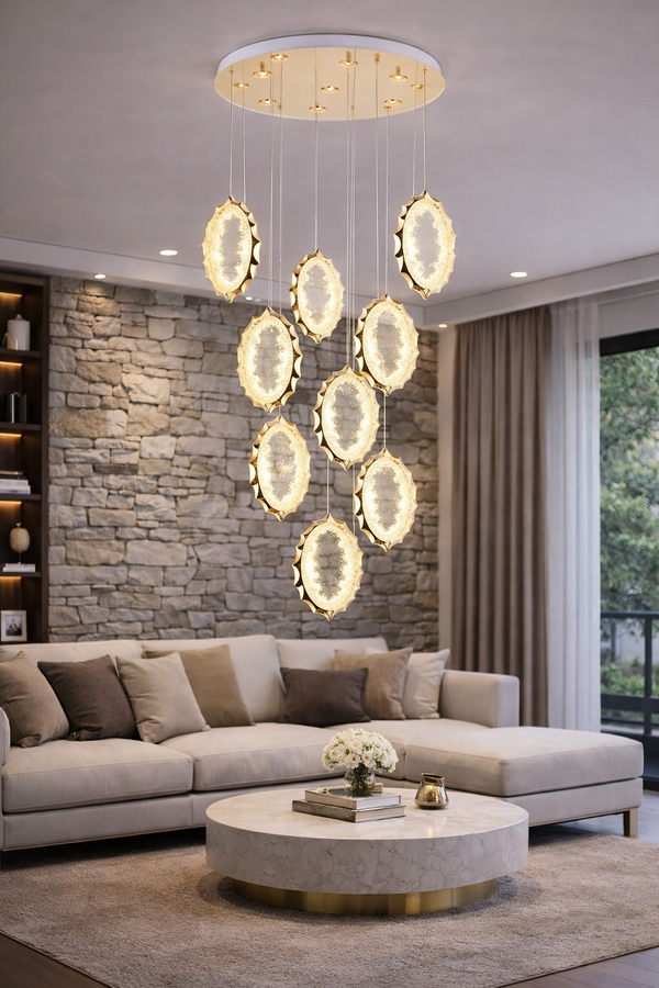 Lustra Led HubRom, DAMLA Gold 5010-6135-83 60x60xHmax150 cm Lumina Calda,Rece,Neutra