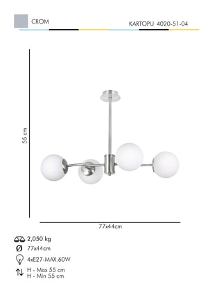 Lustra HubRom, KARTOPU 4020-51-04 55x74x44xHmax55 cm 4xE27-60W Crom