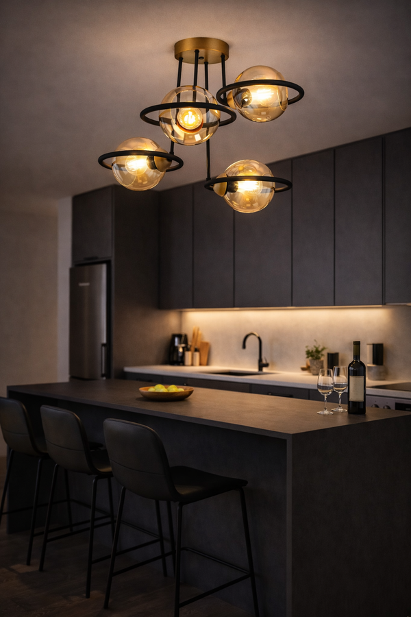 Plafonieara HubRom, BECCA 4100-04-FR-BL 53x53 cm 4xE27-60W Negru /Antiq