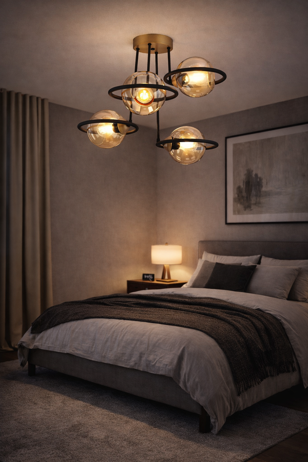 Plafonieara HubRom, BECCA 4100-04-FR-BL 53x53 cm 4xE27-60W Negru /Antiq