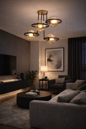 Plafonieara HubRom, BECCA 4100-04-FR-BL 53x53 cm 4xE27-60W Negru /Antiq