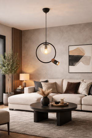 Lustra HubRom, AYAZ 4153-01 30x80 cm 1xE27-60W - 1xGU10 Negru / Lemn