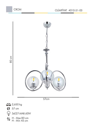 Lustra HubRom, OLIMPIYAT 4010-51-03 57x57xHmax80 cm 3xE27-60W Crom