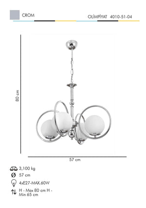 Lustra HubRom, OLIMPIYAT 4010-51-04 57x57xHmax80 cm 4xE27-60W Crom