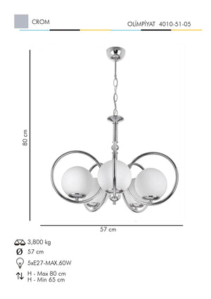 Lustra HubRom, OLIMPIYAT 4010-51-05 57x57xHmax80 cm 5xE27-60W Crom