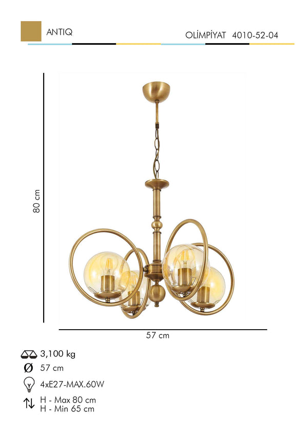 Lustra HubRom, OLIMPIYAT 4010-52-04 57x57xHmax80 cm 4xE27-60W Antiq