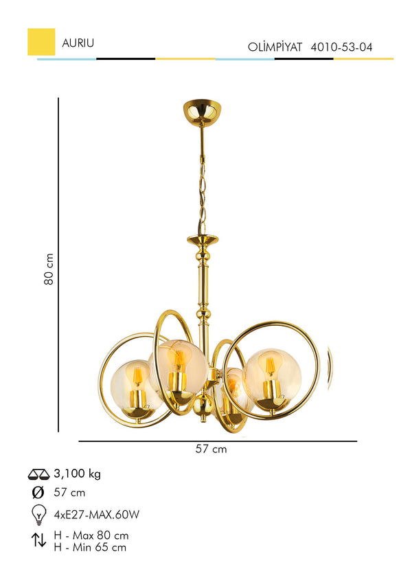 Lustra HubRom, OLIMPIYAT 4010-53-04 57x57xHmax80 cm 4xE27-60W Auriu