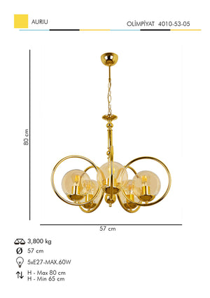 Lustra HubRom, OLIMPIYAT 4010-53-05 57x57xHmax80 cm 5xE27-60W Auriu
