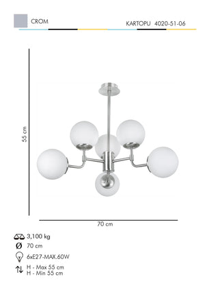 Lustra HubRom, KARTOPU 4020-51-06 55x55xHmax70 cm 6xE27-60W Crom