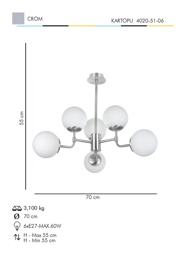 Lustra HubRom, KARTOPU 4020-51-06 55x55xHmax70 cm 6xE27-60W Crom