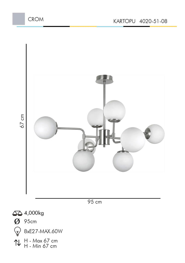 Lustra HubRom, KARTOPU 4020-51-08 67x67xHmax95 cm 8xE27-60W Crom